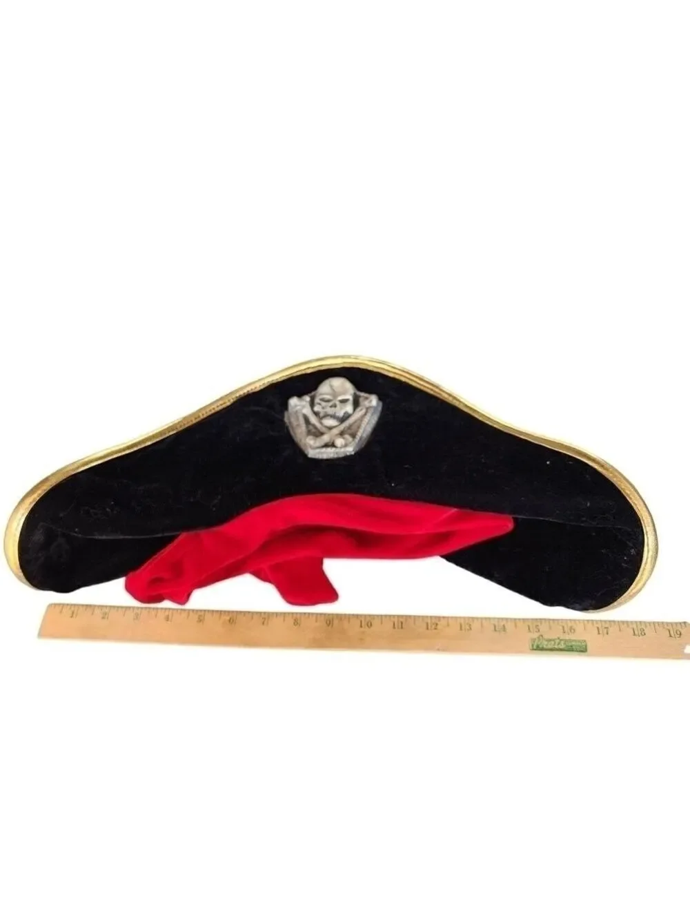 Elope Large Black velvet Pirate costume hat with Skull and Crossbones Halloween